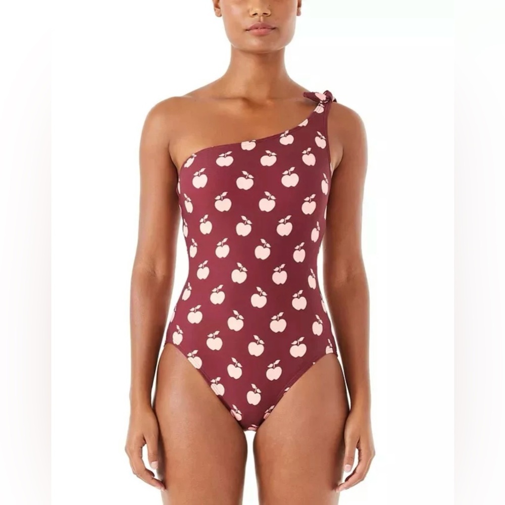 Kate Spade NWT Apple Toss Bunny Tie One Shoulder One-Piece Swimsuit Size M